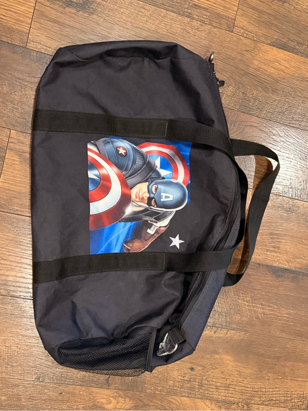 Black Captain America Graphic Duffel Bag - Iconic Superhero Design